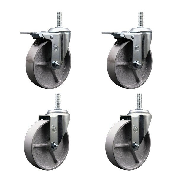 Service Caster 5 Inch Semi Steel Swivel 58 Inch Threaded Stem Caster Set 2 Total Lock Brakes SCC-TSTTL20S515-SSR-58212-2-S-2 - main